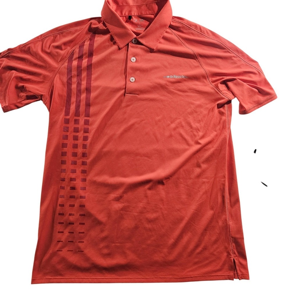 Adidas Polo Shirt Mens Medium Orange Adizero Golf Performance Striped Top